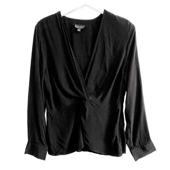 Topshop black faux wrap ruching front blouse size 10 - Picture 1 of 8